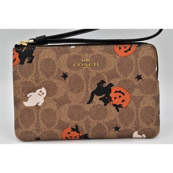 COACH Corner Zip Wristlet Signature Canvas Halloween Print Ghost Cat NEW LIMITED - Picture 3 of 16